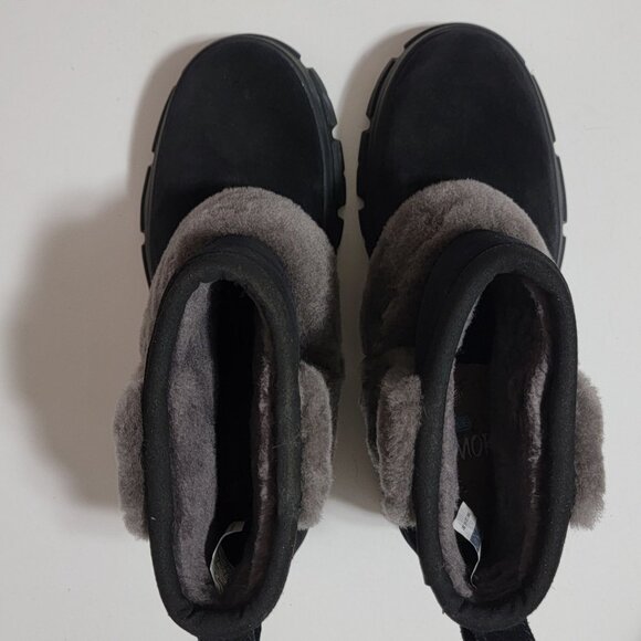 NEW UGG Brooklyn Sunburst Boots Womens 10 Black Suede Gray Fur Chunky Boho - Picture 4 of 11
